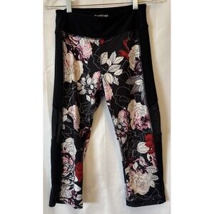 Women's Regular Size M Bebe Sport Black Power Rose‎ Capris